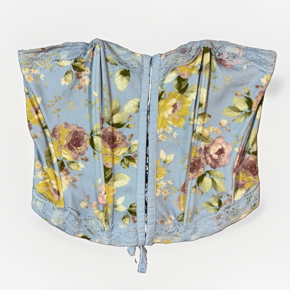 Originality Boot Barn Corset Top Womens S Blue Floral Lace Up Sweetheart